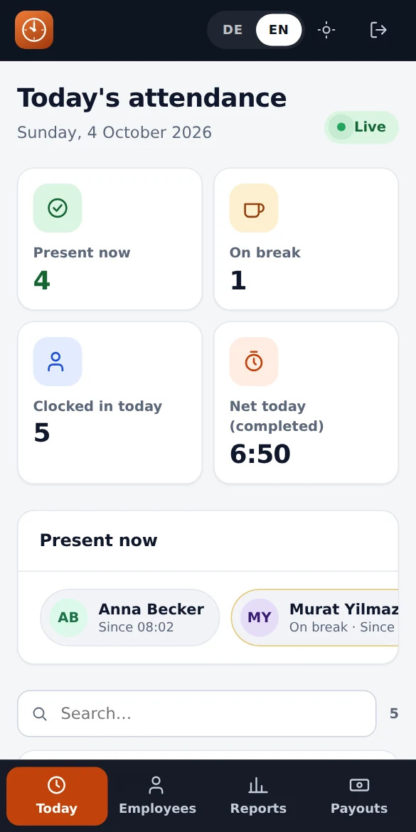 Mobile attendance view